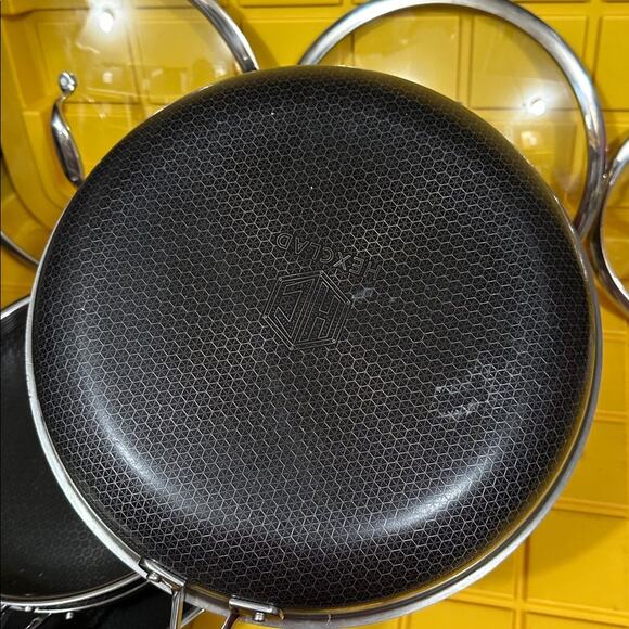 HEXCLAD 7-Piece Nonstick Stainless Steel Frying Pan Set 8 10 12- Lids Wok $600 - Picture 6 of 10